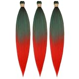Ombre Dark Green Red Braiding Hair Pre stretched Kanekalon Knotless Braiding Hair for Braids（Packs