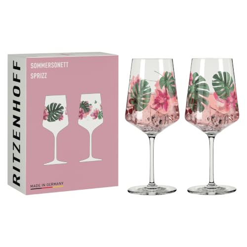 RITZENHOFF 6011001 Aperitifglas 500 ml - 2er Set - Serie Sommersonett Nr. 1 2 Stück Blütenmotiv - Made in Germany