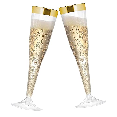 Balsacircle 24 Pcs 6 Oz Clear With Gold Rim Plastic Champagne Flutes Glasses - Disposable Wedding Party Catering Tableware #TOP5