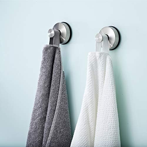 JOMOLA 2PCS Bathroom Towel Hook Suction Cup Holder Utility Shower Hooks Hanger Towel Storage Kitchen Utensil Tea Towel Holder Stainless Steel Vacuum Suction Cup Hooks Brushed Finish