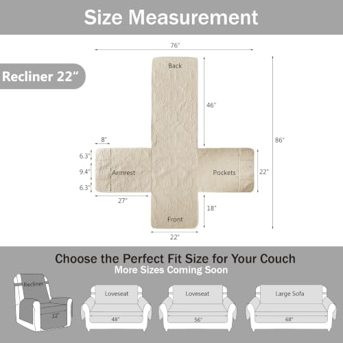 Image of Camel Quilted Recliner Covers, Waterproof Recliner Chair Covers, Lazy Boy Chair Covers, Pet Friendly Recliner Slipcover for Dogs Cats, Washable Furniture Protector (Recliner 22 inch, Camel)