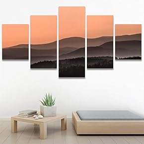 SIGNWIN 5 Panel Canvas Wall Art Orange Sunset...