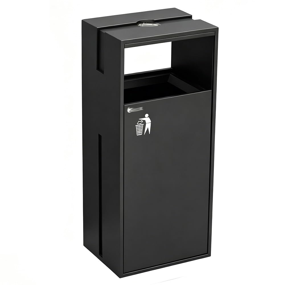 zktoermn Outdoor Commercial Trash Can with Removable Bin, Durable Metal Garbage Bin, Floor-Standing Detachable Smoking Bin for Clubs Banks Airports Malls(Black-A)