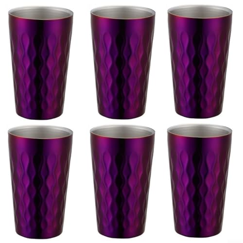 6 tazas de acero inoxidable con aislamiento de doble pared para uso al aire libre y doméstico, capacidad de 330 ml (morado)
