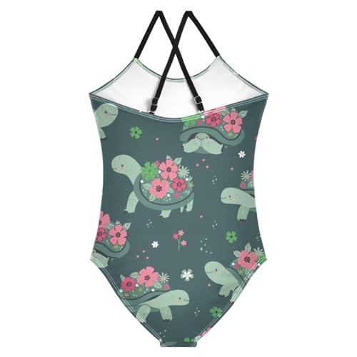 CaTaKu Girls One Piece Swimsuits Blooming Turtles Toddler Bathing Suit for Girls Kids Swimwear 3-10 Years2
