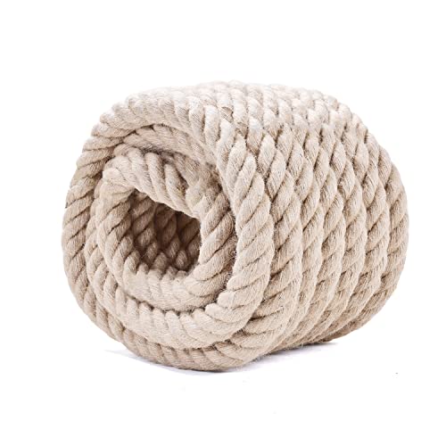 Natural Jute Rope 1-1/2 in x 50 Ft - Heavy Duty Thick Hemp Rope, Twisted Hemp Ropes for Crafts, Porch Swings, Tug of War, Railings, Nautical Decor, Landscaping & Home DIY Projects by LZ.MZXU - Used condition - US$50.58