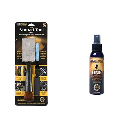 MusicNomad The Nomad Tool Set - The Original Nomad Tool & The Nomad Slim (MN204) & MN103 Guitar ONE All-in-1 Cleaner, Polish, and Wax, 4 oz.