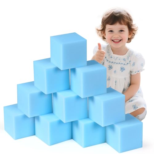 FUBOTRAD Foam Pit Blocks Foam Padding Sponge Pit Cubes Sponge Blocks for Amusement Park Gymnastics Freerunning and Parkour Courses - 24PCS 5" x 5" x 5" (Light Blue)