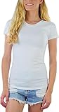 ToBeInStyle Women's Slim Fit Crew Neck S.S. Longline Tee - White - Medium