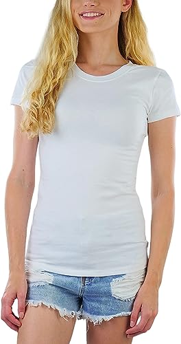 ToBeInStyle Women's Slim Fit Crew Neck S.S. Longline Tee - White - Medium