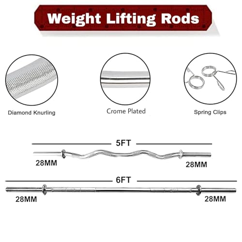 Image of YMD Premium Rubber Plates 5FT Curl & 6FT Straight 28MM Rod with Dumbbell Rods Home Gym Combo (Weight 50KG(2.5X4Pc 5X4Pc 10X2Pc))