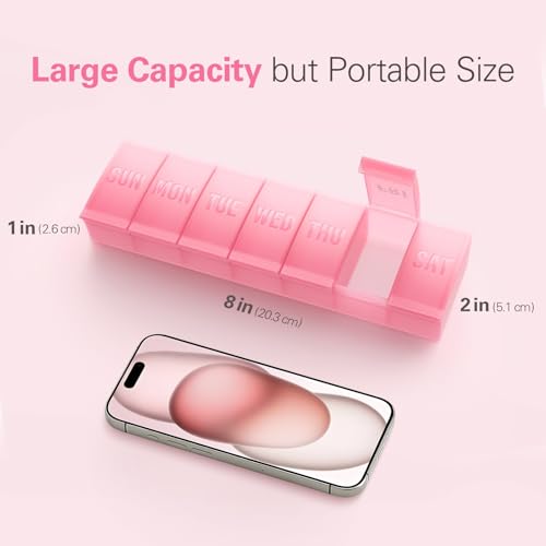 Image of Barhon Large Weekly Pill Organizer, Big Vitamin Organizer Case for 7 Day, Travel Medicine Pill Box to Hold Various Supplements and Fish Oil, Beige