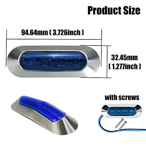 ALFU 10PCS Blue DC12V-24V 4 LED Side Marker Indicator Lights Lamp Front Rear Tail Clearance Lamp Interior Lights with Chrome Bezel Universial for Auto Car Bus Truck Lorry Trailer Boat Deck Courtesy