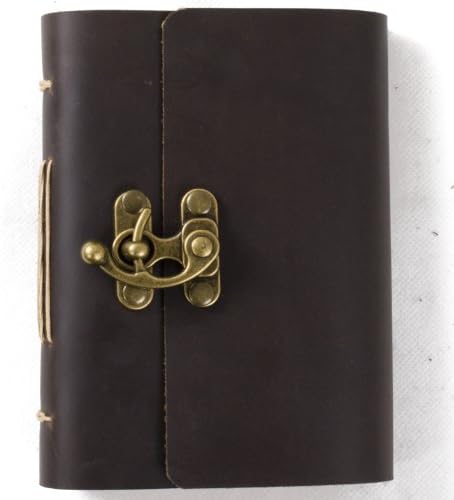 Ancicraft Leather Journal Diary Notebook A6 with Clasp Lock by Handmade Blank Craft Paper with Gift Box (A6-Clasp-Blank Craft Paper)