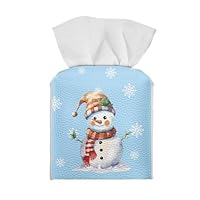 Nopersonality Copertura quadrata per scatola di fazzoletti di Natale con pupazzo di neve e fiocco di neve, in pelle PU, decorazione natalizia per casa/ufficio/auto