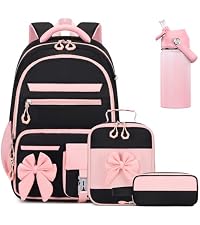 Hinthetall 4-Piece Kids Backpack Set – Backpack, Lunch Box, Pencil Case, Water Bottle Sleeve (African Girl Pattern)