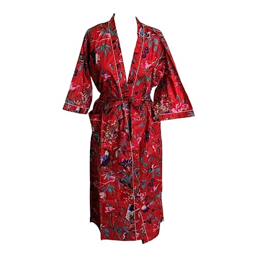 Kimono rouge indien en coton fait main : offrez-vous un voyage sensoriel de 125 cm
