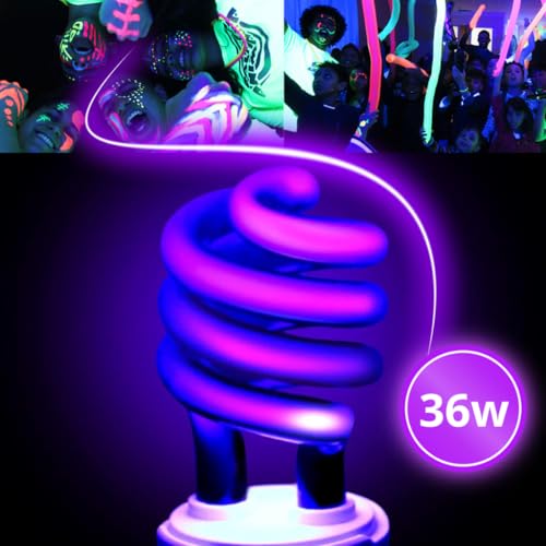 Lâmpada Luz Negra UV Espiral, 36W, Bivolt 110V/220V, Efeito Neon para Festas e Baladas