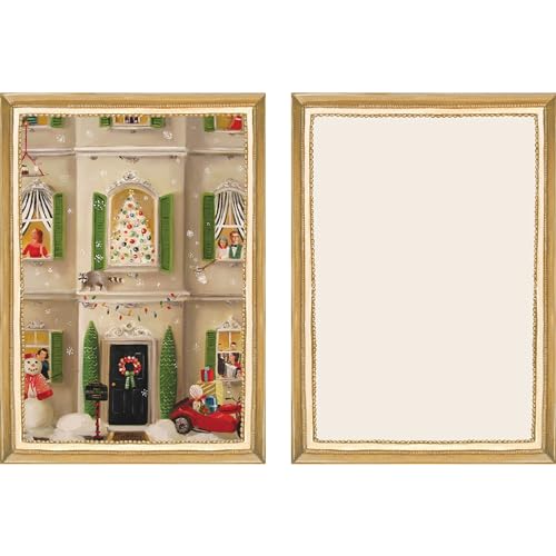 Image of Hester & Cook Janet Hill Christmas Cards with Envelopes - Blank Holiday Cards with Gold Border Boxed Set with Envelopes 6 Each - Made in USA