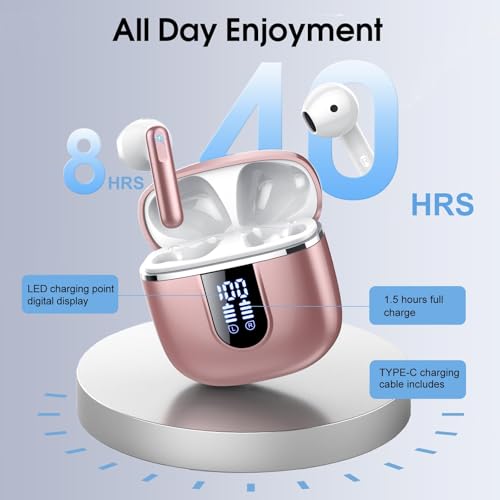 Bluetooth Kopfhörer 5.4, Kopfhörer Kabellos Bluetooth In Ear mit 6 ENC Noise Cancelling Mics, 40Std Stereo Ohrhörer mit LED USB-C, IP7 Wasserdicht Wireless Earbuds für für Fitness Workout, Roségold - Bild 4