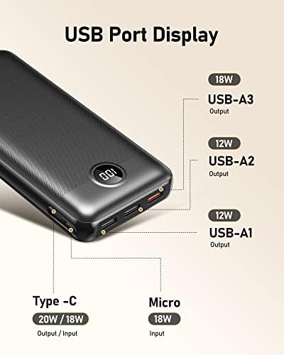 30000mAh Power Bank, 20W PD QC 3.0 USB C Fast Charging Battery Pack Portable Charger with 4 Outputs & 2Inputs, VEEKTOMX External Battery Bank Compatible with iPhone/iPad/Samsung