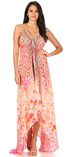 Image of Sakkas Lizi Womens Maxi High-Low Halter Handkerchief Long Dress Beach Party