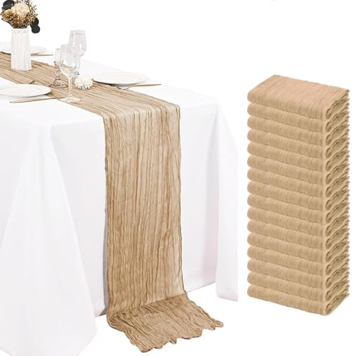 HASJOIN 16 Pack Beige Cheesecloth Table Runner, 20 x 120