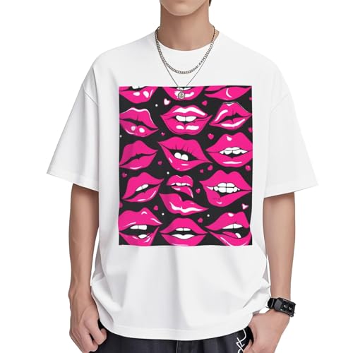T-shirt coton imprimé lèvres femme - Coupe ample et col rond décontracté