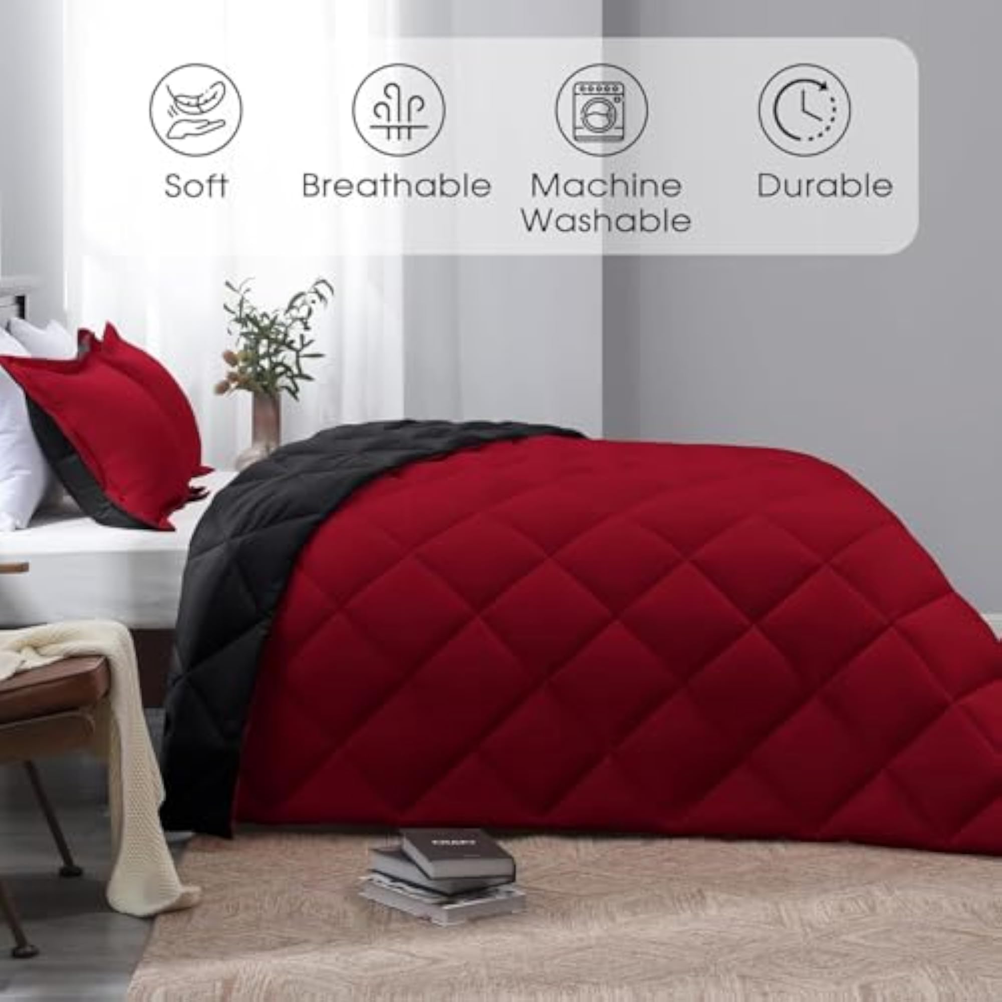 3PC Reversible Comforter Set, Lightweight Microfiber Quilt for King Size Double Bed