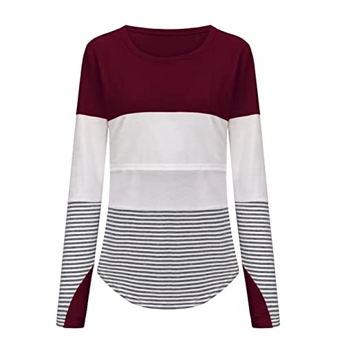 Breastfeeding Shirts Long Sleeve Breast Feeding Breastfeeding Stripe Breastfeeding Nightgown Blouse Pumping Hands Free #TOP4