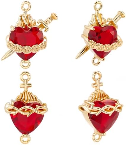 Beebeecraft Cubic Zirconia Heart Charms 18K Gold Plated Brass Love Shape Charm Pendant with Jump Rin...