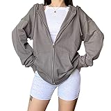 Langarm Zip Hoodie Jacke mit Front-Taschen, Rippbündchen und Kapuze wie bei einem typischen Kapuzenpullover.