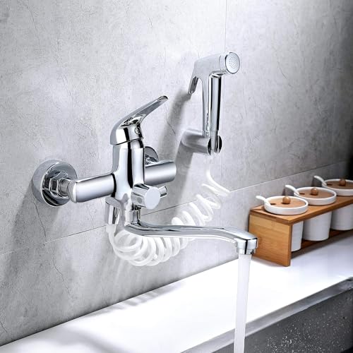Robinet de cuisine mural avec pistolet laiton rotatif basse pression - 3