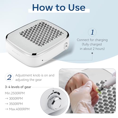 Image of Makartt Cordless Nail Dust Collector: Rechargeable Fan Nail Vacuum with 4000RPM Adjustable Suction, Reusable Filter, 5H Battery, Portable Quiet Dust Extractor for Home Acrylic Gel Dip Powder, Sylvee