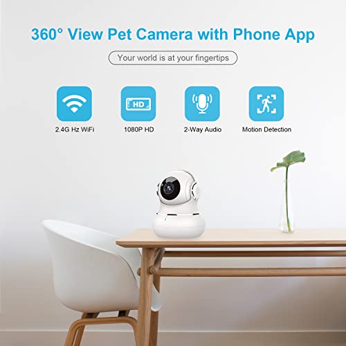 Image of [2022 New] Pet Camera, 1080P Indoor Security Camera, Home Camera with Phone App, 360 Degree WiFi Camera Wireless for Baby /Dog, IR Night Vision, Motion Detection, 2-Way Audio, Work with Alexa