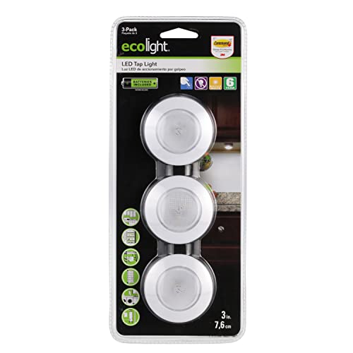 Ecolight Battery-Operated 3-Pack Tap Pucks - 30,000 Hours Lamp Life - White #TOP4