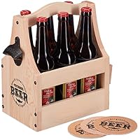 Relaxdays Portabotellas Madera, Portacervezas con Abrebotellas,