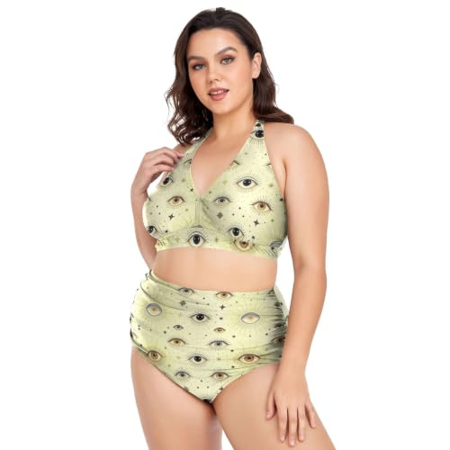 Bikini talla grande ojo malvado halter con control de abdomen estilo boho bruja de dos piezas 5