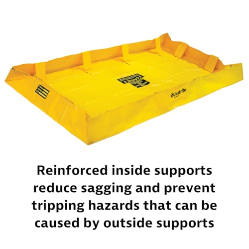 Image of Justrite QuickBerm Lite, 8' x 8' x 8 inch Folding Oil Spill Containment Berm, 318 Gallon Spill Capacity, PVC Coated Fabric, Made in The USA, Yellow, 28566