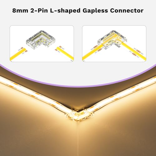 MIWISE 8mm Connectors Kit for 2-Pin COB LED Strip,12pcs Gapless L-Shaped/Corner Connectors,Solderless Extension Connectors for 5V/9V/12V/24V COB LED Strip Lights,for DIY Lighting Projects by MIWISE - Used condition - Image 2