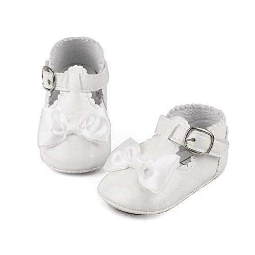 Infant Baby Girls Bowknot Rubber Sole Mary Jane Toddler Sneakers Prewalker Wedding Dress Shoes White, 12-18 Months #TOP2
