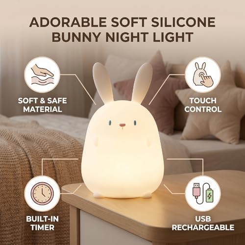 Lámpara de mesa con luz suave conejito de silicona USB recargable miniatura 4