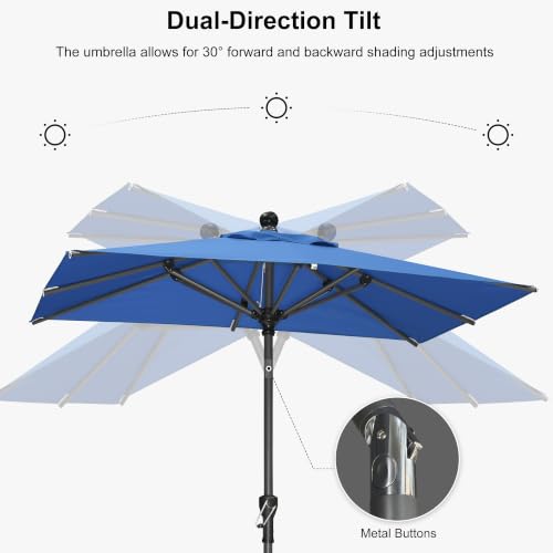 Image of PURPLE LEAF Patio Market Umbrella 6' x 4' Rectangle Tilt Sky Blue 8 Ribs