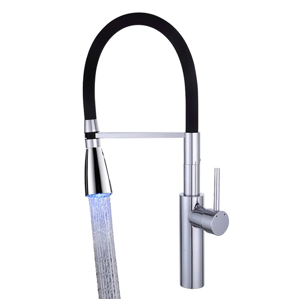 ZQFHSX Kitchen Sink Faucet for Bar Farmhouse Commercial, Pull Out Spring Faucet, Brass Vessel Mixer Tap, Sprayer Swivel Spout Tap(Led)