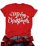 E-red Women's Merry Christmas T-Shirts: Family Xmas Gifts - Holiday Tops with Christmas Tree Design