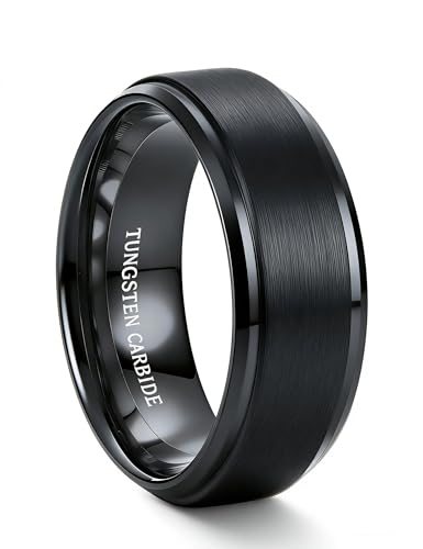 Tungary 8mm Wedding Rings for Men Brushed Matte Tungsten Carbide Wedding Bands Black Engagement Promise Men Ring Size 11
