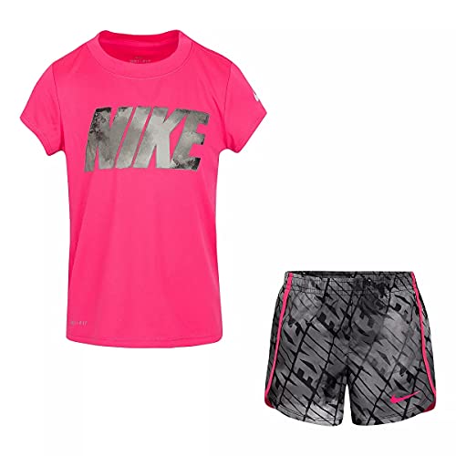 Nike Toddler Girls' Dri-Fit T-Shirt And Shorts Set Black/Hot Pink 2T #TOP22
