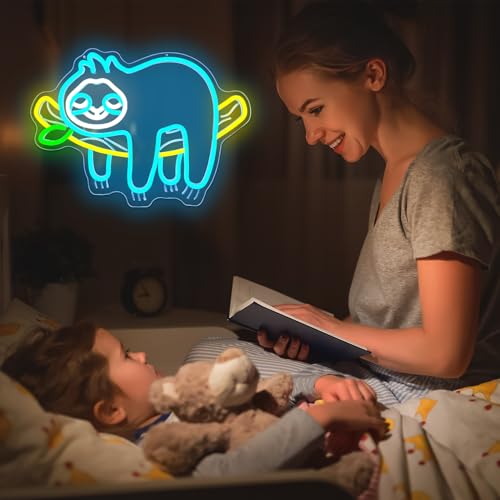 Image of Sloth Neon Sign Cute Sloth Neon Lights for Bedroom Dimmable USB Led Sign Light Up Sign Sloth Gifts for Kids Girls Boys Sloth Birthday Decorations