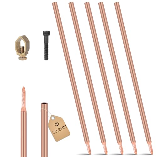 EFUTURETIME 5 x Barra de Puesta a Tierra 1 Metro φ20,2 mm, Electrodo de Acero al Carbono con Recubrimiento de cobre electrolítico de 0,2 mm