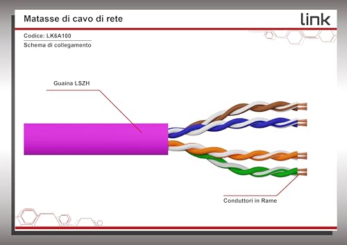Link LK6A100VI - Matassa Cavo Rete Categoria 6A Non Schermato Utp AWG24 Halogenfree Flessibile Colore Viola MT.100, Cavo Intestato Da Ambo I Lati - 10